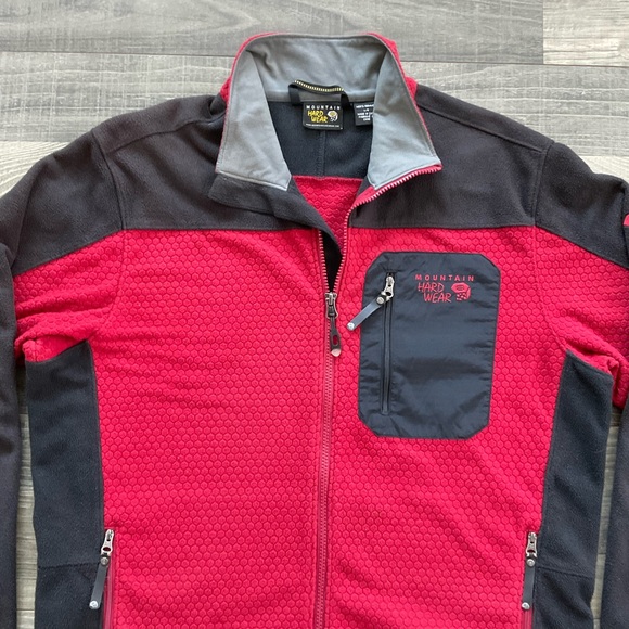 Mountain Hardwear Octans Fleece Jacket Men's LARGE Red Black Full Zip Textured - Picture 4 of 14